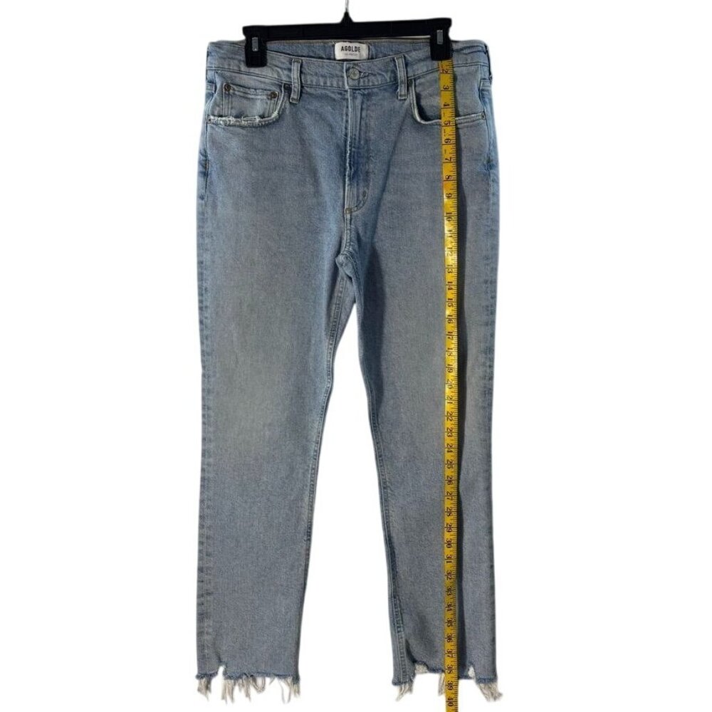 Agolde Merrel Womens Light Wash Distressed Frayed Hem High-Rise Jeans Size 30 - Picture 6 of 12